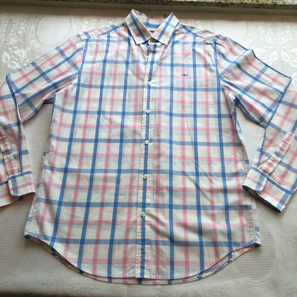 Vineyard Vines Murray Blue/Pink Plaid Collared Button-Up Shirt Men’s Size M